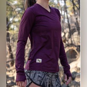 Tracksmith Twilight Top Striped Long Sleeved Mesh Shirt Maroon and Ivory Sz SM